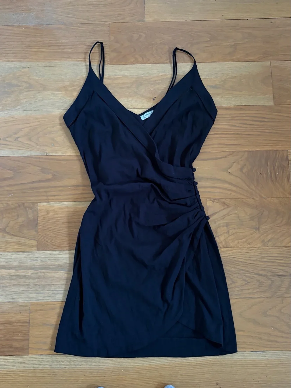 Free People Black Spaghetti-Strap Wrap Mini Dress